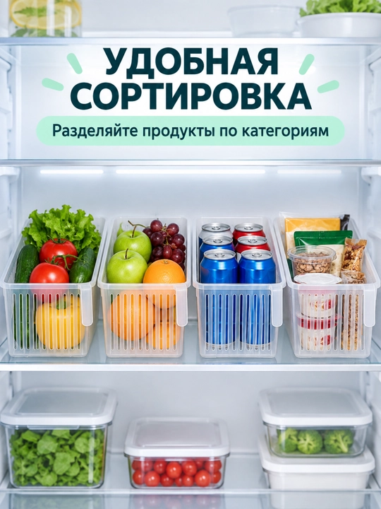 Muzlatgichda meva va sabzavotlarni saqlash uchun konteyner idish organayzer