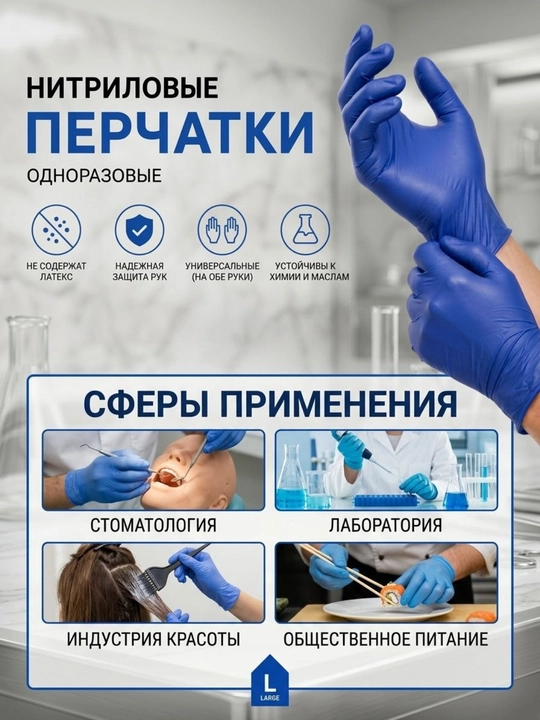 TouchFlex bir martalik nitril qo‘lqoplari (Ko‘k ) L o‘lchami, 100 dona