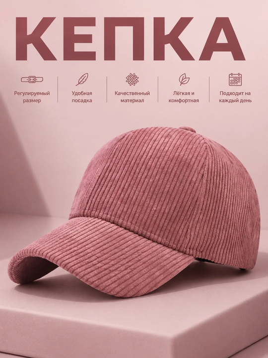 Кепка бейсболка вельветовая унисекс, мужская и женская кепка на каждый день - 