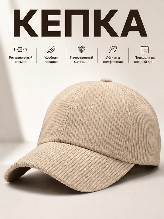 Кепка бейсболка вельветовая унисекс, мужская и женская кепка на каждый день - 