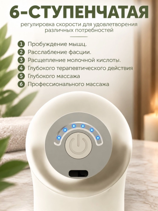 Перкуссионный массажер для тела, 6 режимов, 9 насадок