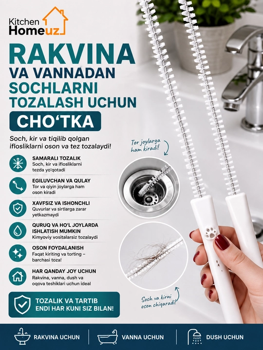 Rakvina va vannadan sochlarni tozalash uchun maxsus cho‘tka