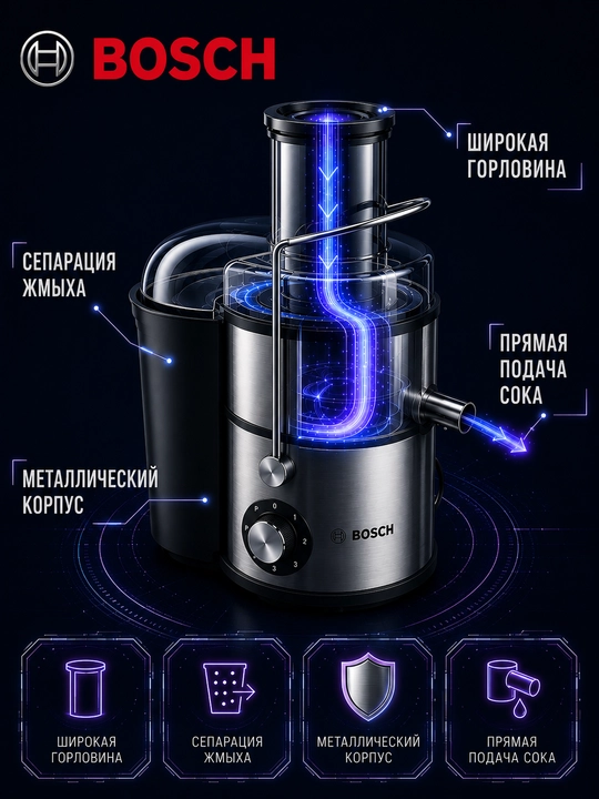 Bosch 4in1 оshxona kombayni, sharbat chiqargich, blender, maydalagich, kofe maydalagich