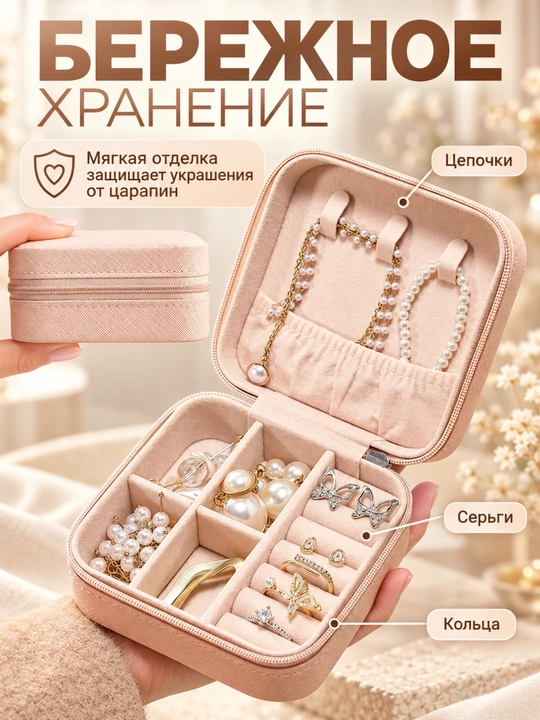 Шкатулка для украшений и колец, органайзер для серёг и браслетов