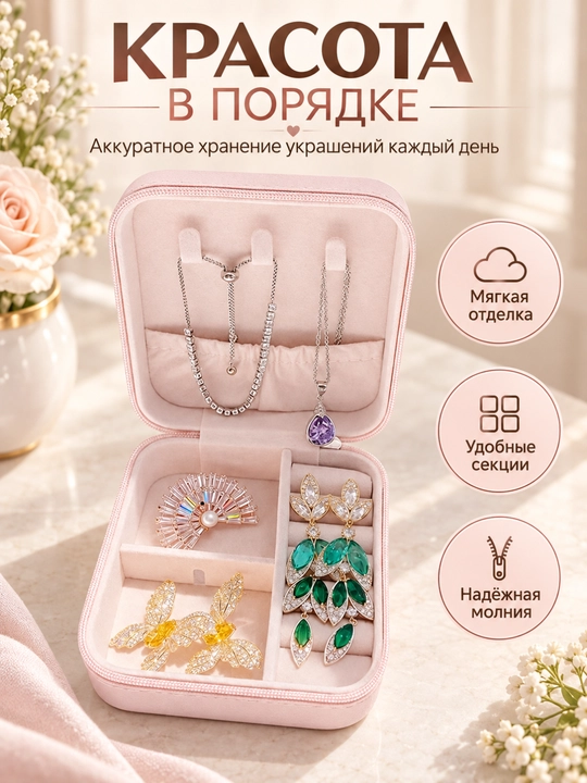 Шкатулка для украшений и колец, органайзер для серёг и браслетов
