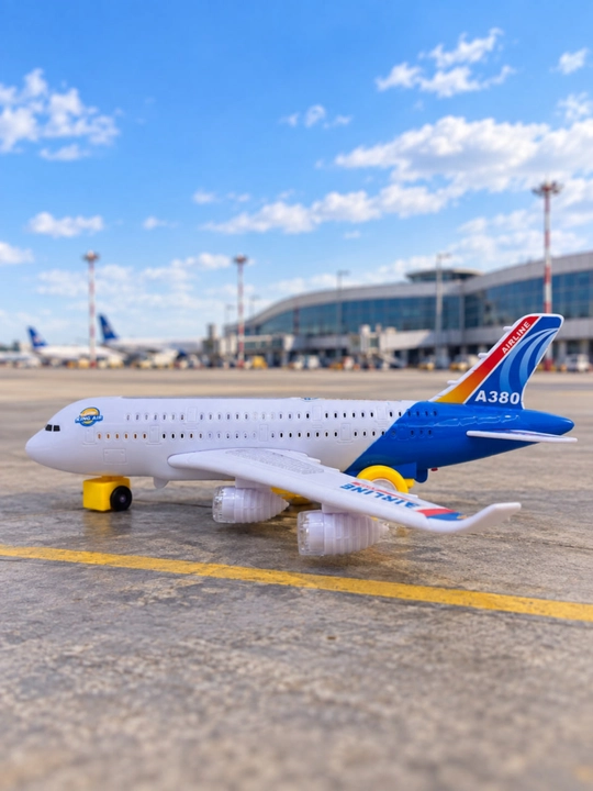 Самолет игрушка A380, детская модель со светом звуком и движущимися колесами, 3+