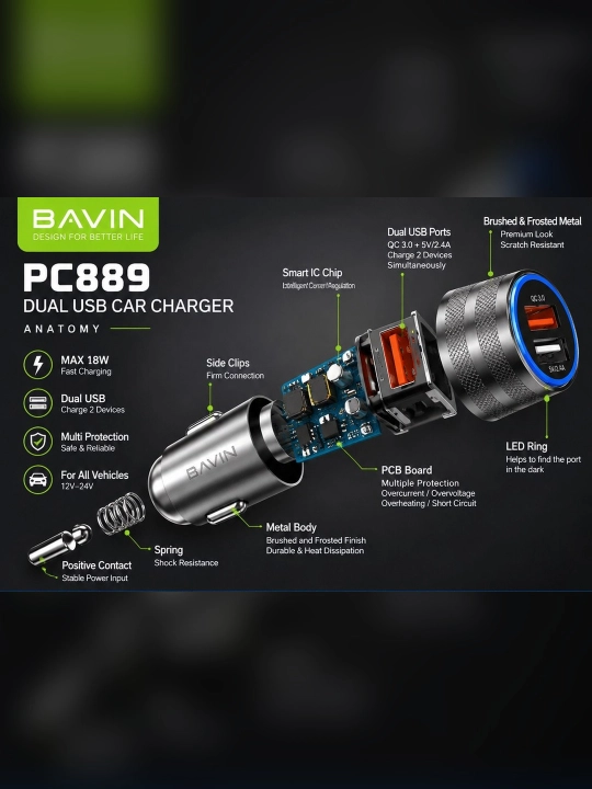 Автомобильное зарядное устройство BAVIN PC889