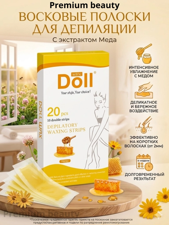 Doll depilyatsiya uchun mumli chiziqlar, tana va yuz uchun, 8, 12, 16, 20 dona - 