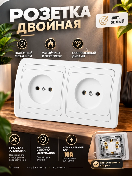 Розетка TDM Electric Валдай SQ1804-0007, 2П, 10А, белая, скрытая установка - 
