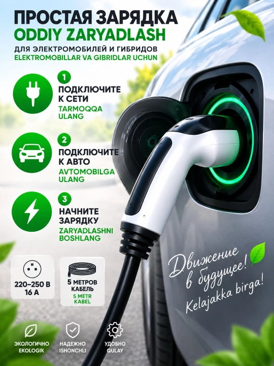 Зарядка для электромобиля/гибрид GB/T AC 3.5кВт, 220В, регулировка тока 8-16А 5 метров