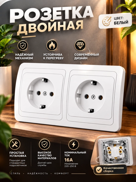 Розетка TDM Electric Валдай SQ1804-0007, 2П, 10А, белая, скрытая установка - 