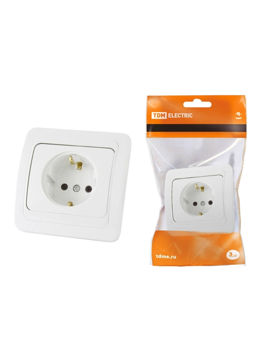 TDM Electric Valday SQ1804-0007 rozetka, 2P, 10A, oq rang, yashirin o‘rnatish