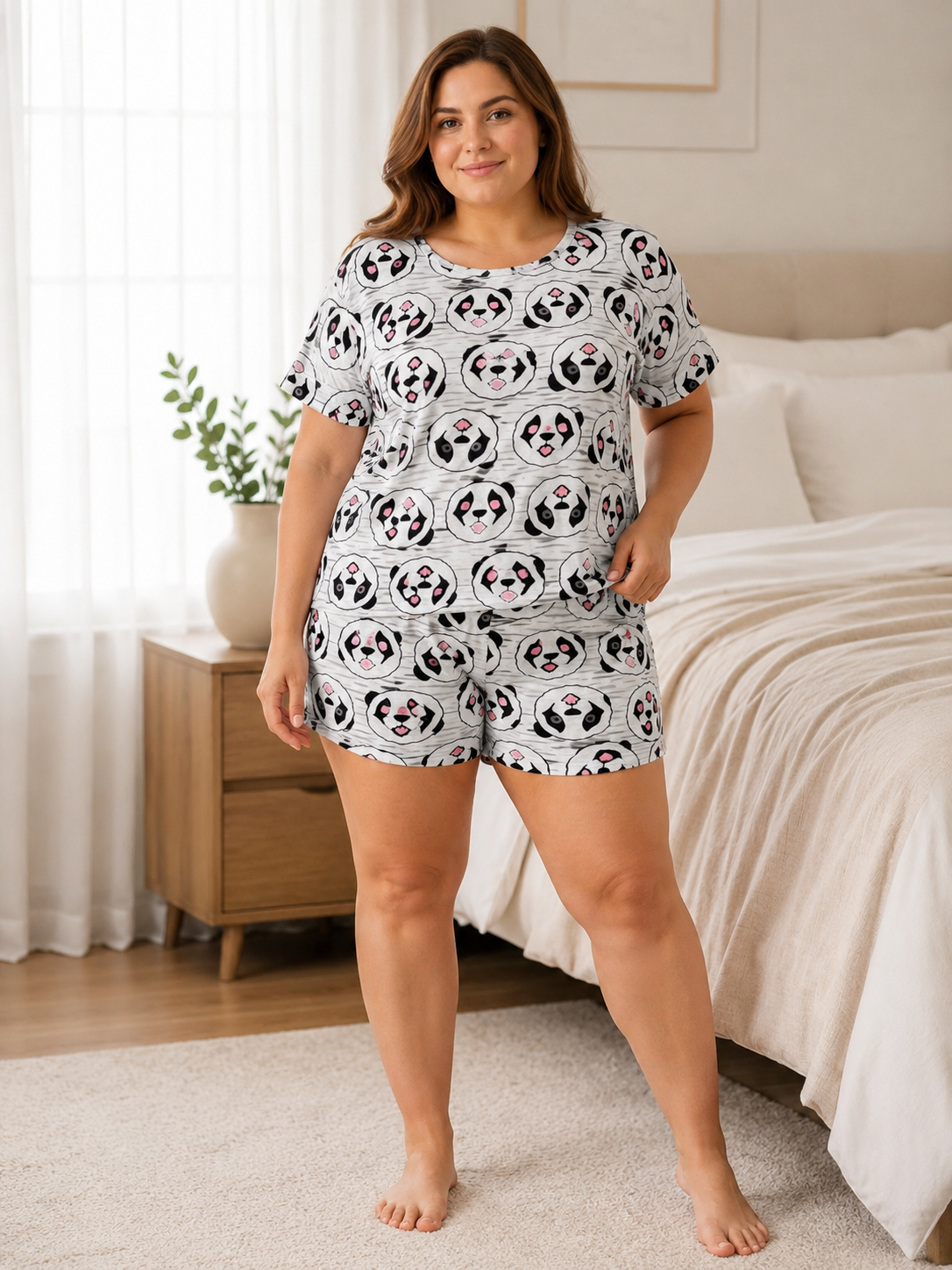 Katta o‘lchamdagi ayollar pijamasi Plus Size, futbolka va shortik, uy to‘plami - 