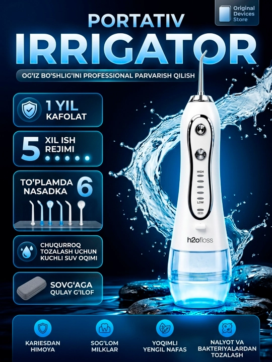 Tishlar uchun H2ofloss og‘iz bo‘shlig‘i uchun portativ irrigator - 