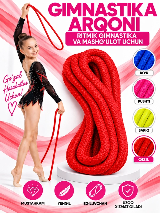 Gimnastika arqoni, ritmik gimnastika va mashg‘ulotlar uchun skakalka - 