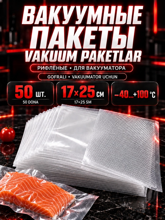 Vakuumator uchun gofrali paketlar, 17x25 sm, 50 dona - 