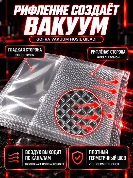 Пакеты для вакууматора, рифлёные, 17x25 см, 50 штук