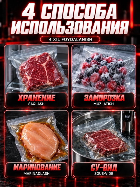 Пакеты для вакууматора, рифлёные, 17x25 см, 50 штук