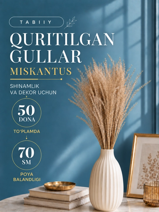Quritilgan gullar guldastasi, interyerni bezash uchun tabiiy quritilgan gullar