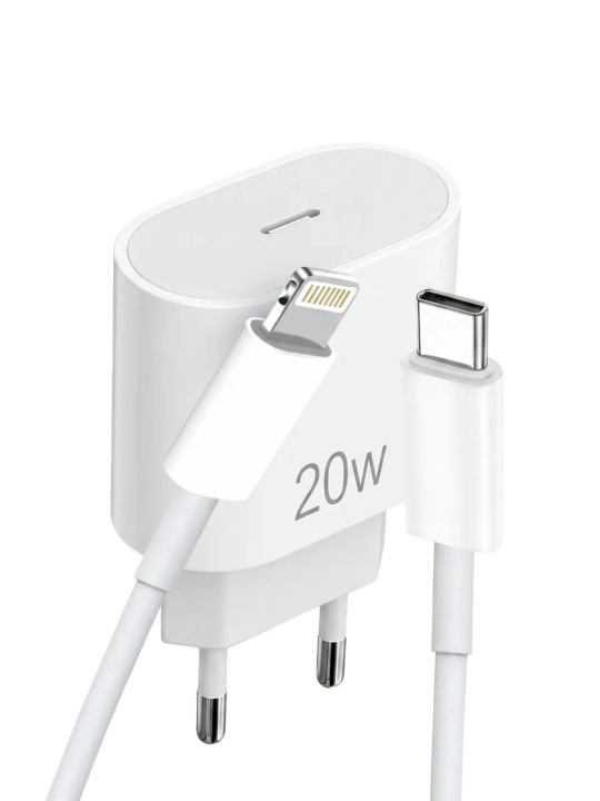 Зарядное устройство для iPhone 20W, быстрая зарядка, Type-C, кабели Lightning и Type-C