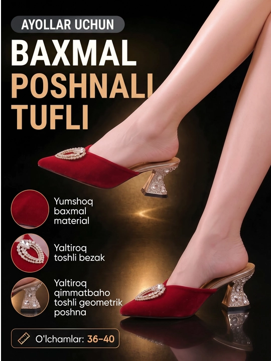 Ayollar uchun tapochka, poshnali poyabzal, zamonaviy oyoq kiyim, baxmal tapochka myulisi - 