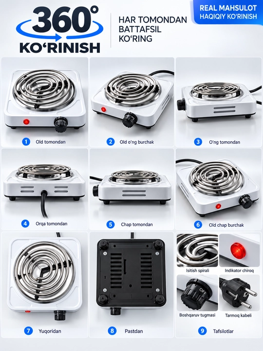 Elektr plita, elektr konforka, oshxona plitasi, 1100 Vt plita, 140 mm konforka