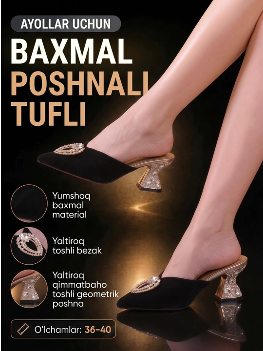 Ayollar uchun tapochka, poshnali poyabzal, zamonaviy oyoq kiyim, baxmal tapochka myulisi - 
