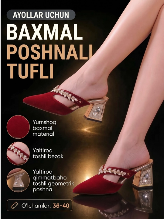 Ayollar uchun tapochka, poshnali poyabzal, zamonaviy oyoq kiyim, baxmal tapochka myulisi - 