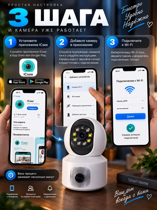 Wi-fi камера для дома, наружная камера Full HD Смарт камера, камера видеонаблюдения