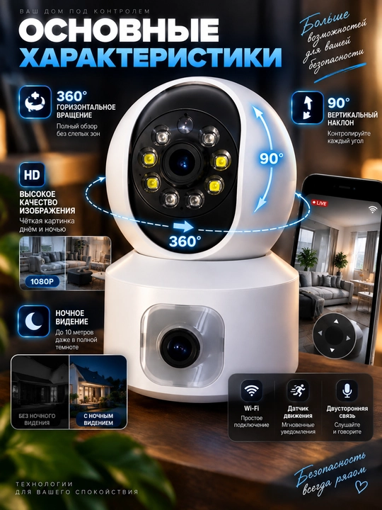 Wi-fi камера для дома, наружная камера Full HD Смарт камера, камера видеонаблюдения