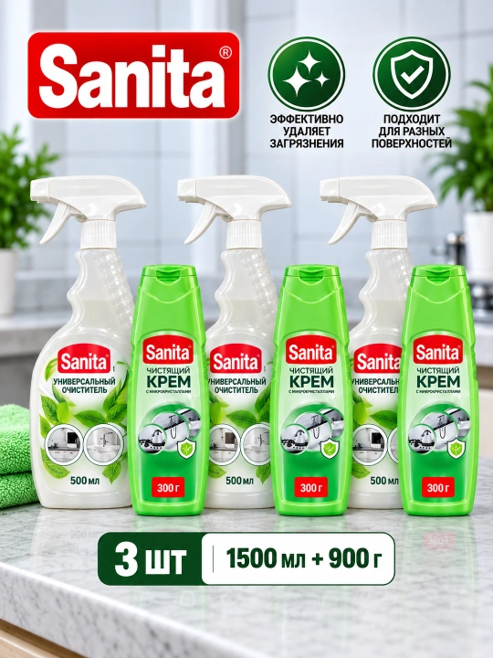 Sanita universal tozalash vositalari to‘plami, 500 ml + 300 g - 