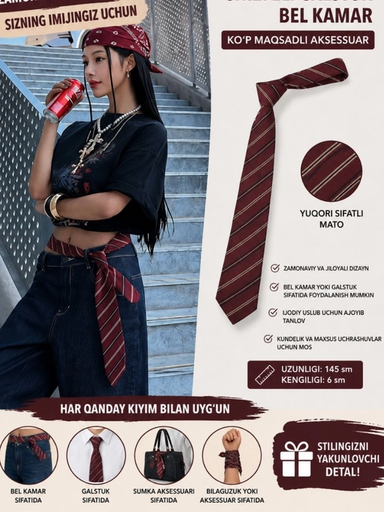 Ayollar uchun dekorativ galstuk sharf moda aksessuari