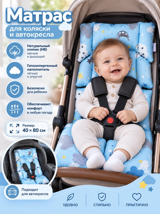 Матрас для детской коляски, для автокресло, матрас на шезлонг, на стульчик
