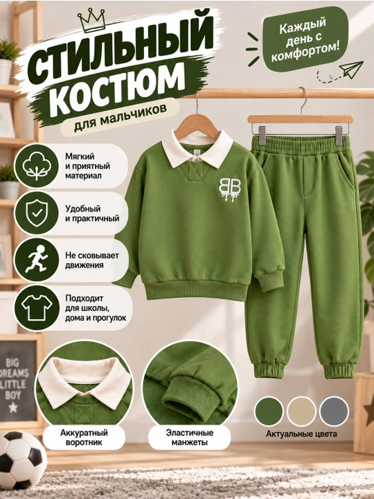 O‘g‘il bola uchun bolalar sport kostyumi, dvoyka kostyum, svitshot va shim