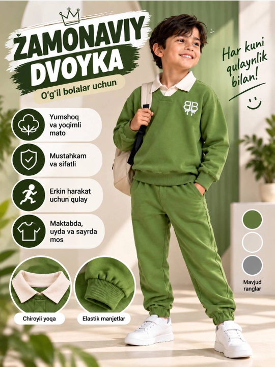 O‘g‘il bola uchun bolalar sport kostyumi, dvoyka kostyum, svitshot va shim
