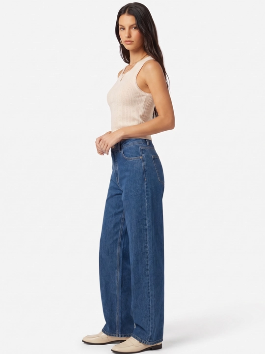 UMA ayollar uchun baland belli, asosiy Wide Leg jinsi shim
