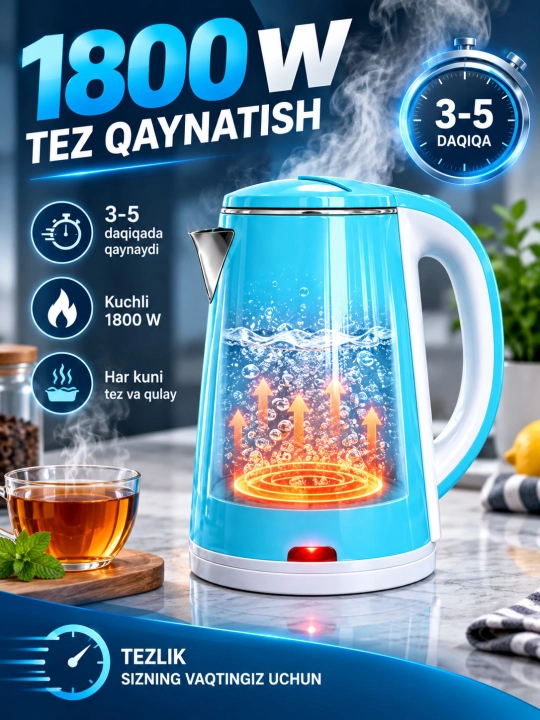 Elektr choynak BOSCH  tefal choynaklar 2.0 L 1500W LED, yoritkichli