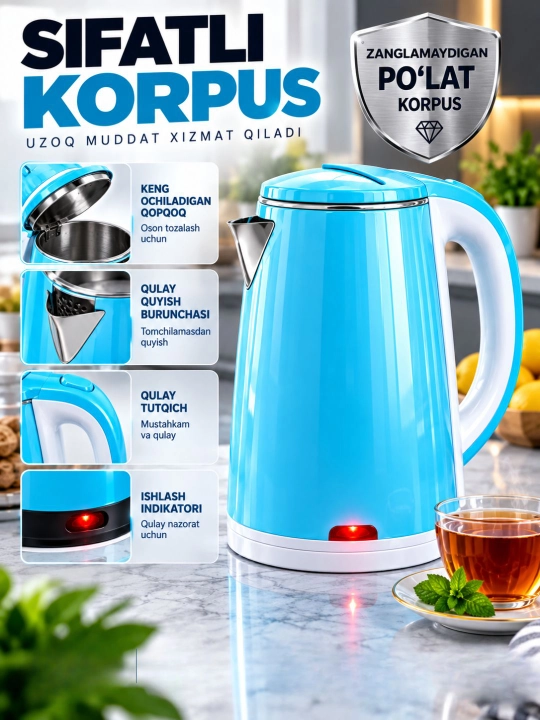 Elektr choynak BOSCH  tefal choynaklar 2.0 L 1500W LED, yoritkichli