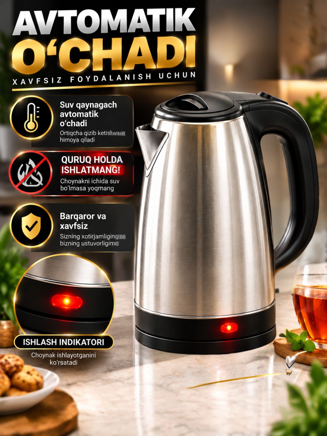 Elektr choynak BOSCH  tefal choynaklar 2.0 L 1500W LED, yoritkichli