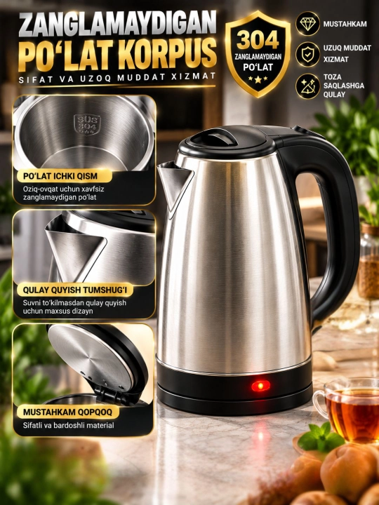Elektr choynak BOSCH  tefal choynaklar 2.0 L 1500W LED, yoritkichli