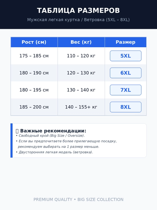 Katta o'lchamdagi ikki taraflama kiysa bo'ladigan yengil kurtka, vetrovka, 5XL-8XL, Xitoy