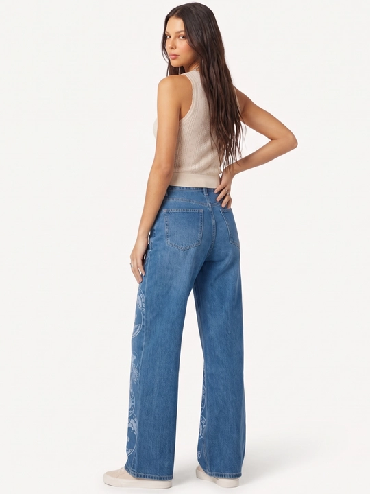 UMA ayollar uchun vintage printli Wide Leg jinsi shim