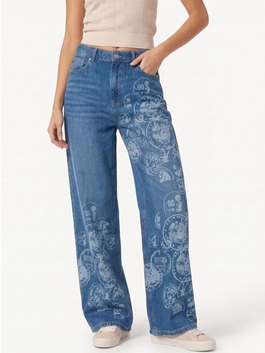 UMA ayollar uchun vintage printli Wide Leg jinsi shim