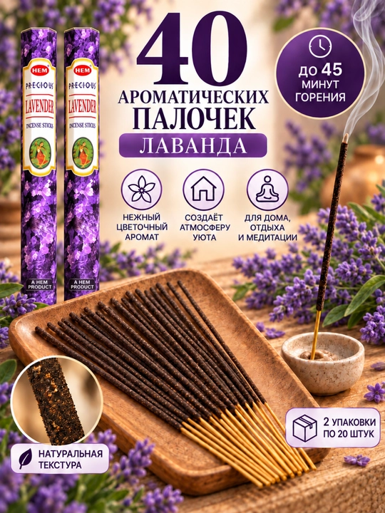 Ароматный благовония в наборе 2 упаковки по 20 палочек