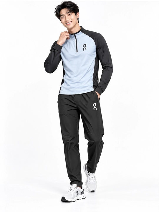 Erkaklar sport kostyumi longsliv+shim, tez quriydigan, yugurish, fitness uchun rashgard