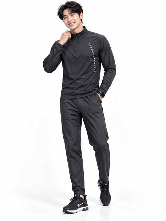 Erkaklar sport kostyumi longsliv+shim, tez quriydigan, yugurish, fitness uchun rashgard