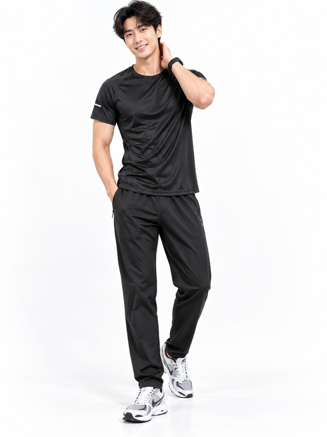 Erkaklar sport kostyumi longsliv+shim, tez quriydigan, yugurish, fitness uchun rashgard