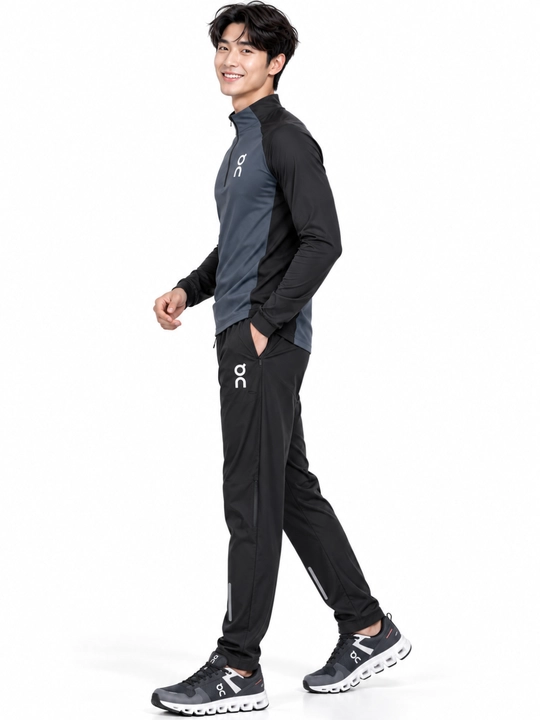 Erkaklar sport kostyumi longsliv+shim, tez quriydigan, yugurish, fitness uchun rashgard