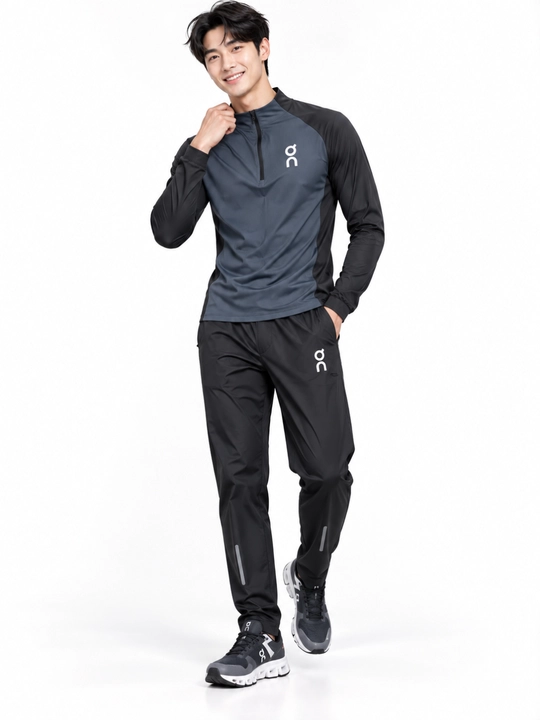 Erkaklar sport kostyumi longsliv+shim, tez quriydigan, yugurish, fitness uchun rashgard