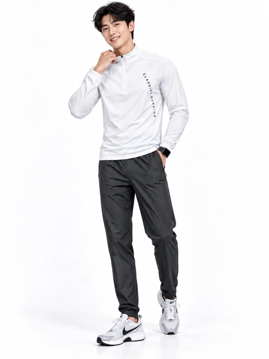 Erkaklar sport kostyumi longsliv+shim, tez quriydigan, yugurish, fitness uchun rashgard